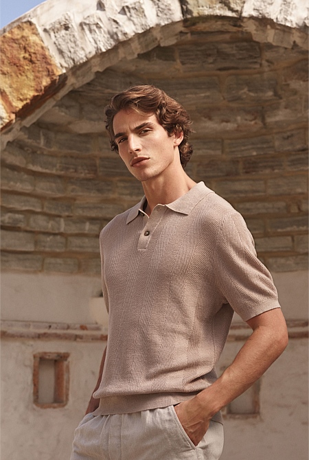 Linen Cotton Herringbone Polo