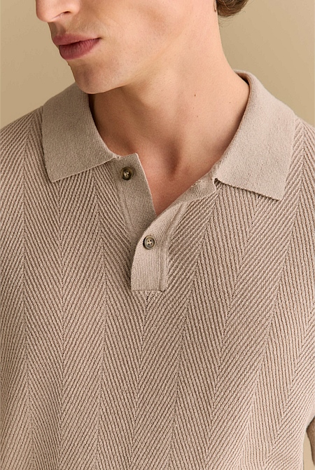 Linen Cotton Herringbone Polo