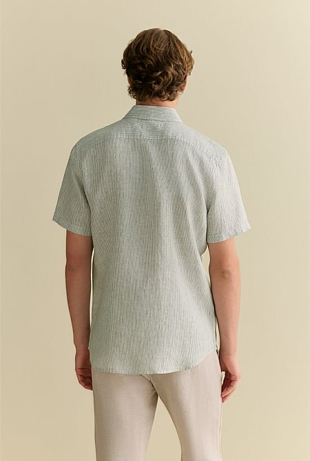 Linen Fine Stripe Short Sleeve Shirt