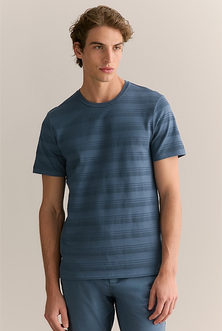 Cotton Jacquard Textured Stripe T-shirt