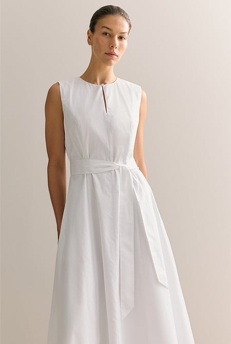 Cotton Sateen Keyhole Sleeveless Dress