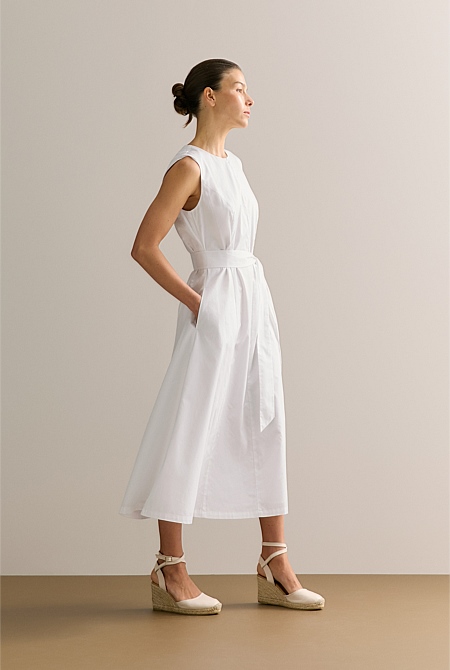 Cotton Sateen Keyhole Sleeveless Dress