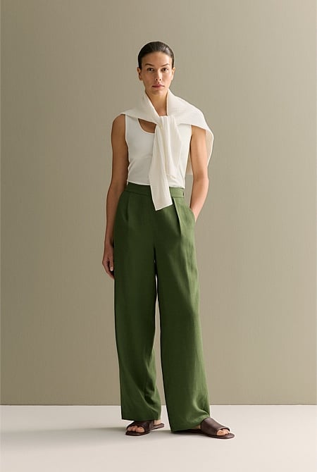 Draped Wide Leg Pull On Pant