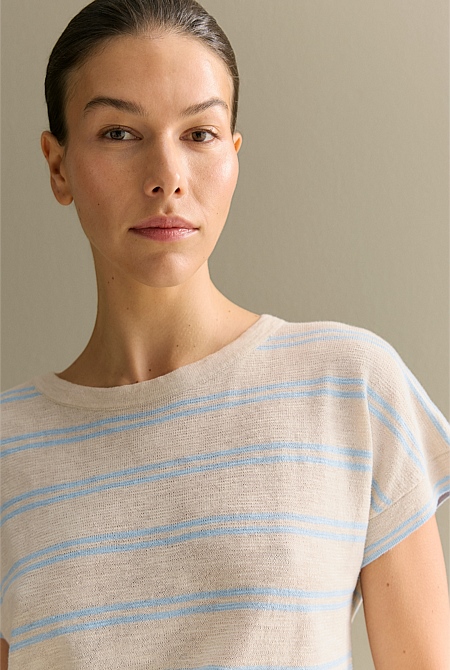 Linen Cotton Twin Stripe Relaxed T-shirt