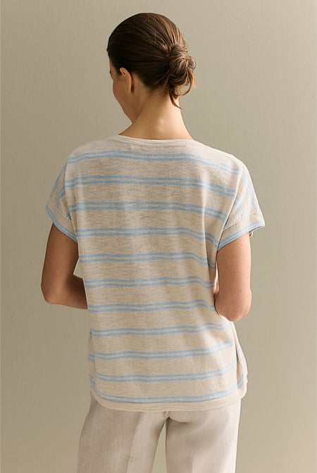 Linen Cotton Twin Stripe Relaxed T-shirt