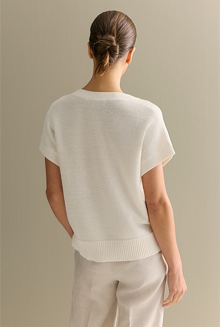 Mercerised Knit Relaxed V Neck T-shirt