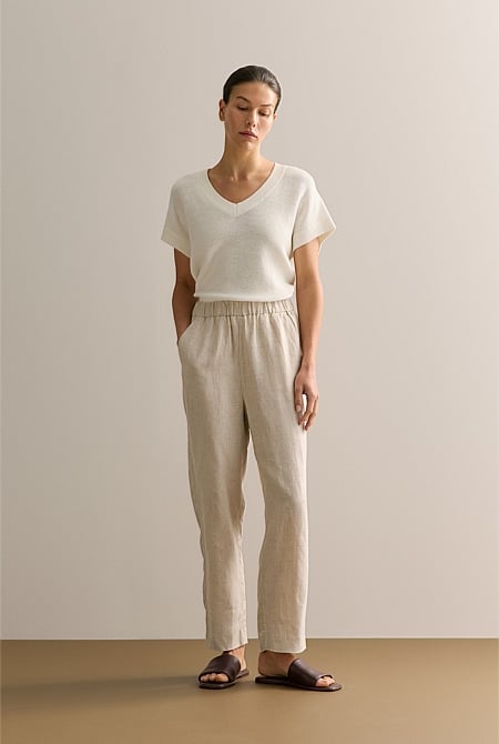 Linen End on End Stripe Pull On Pant