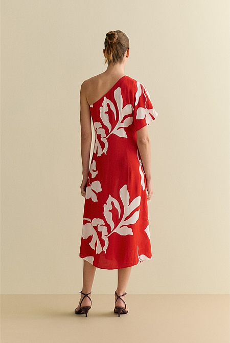 One Shoulder Palm Leaf Dress