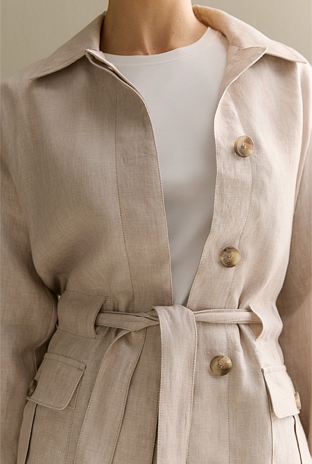 Linen Twill Tie Waist Jacket