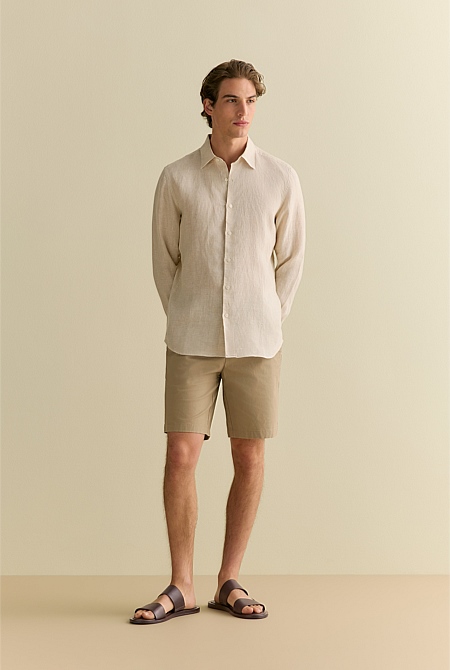 Tailored Fit Basketweave Linen Shirt