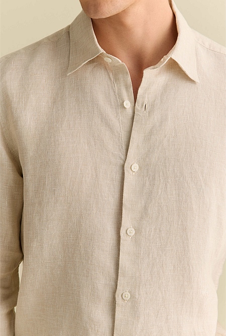 Tailored Fit Basketweave Linen Shirt