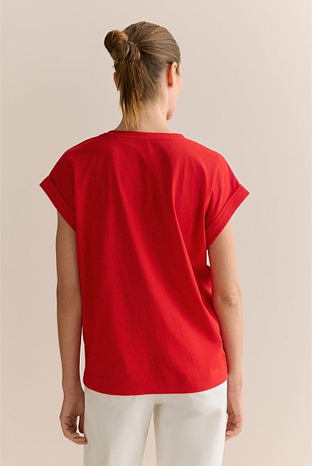 Pima Cotton Cuff Sleeve T-shirt