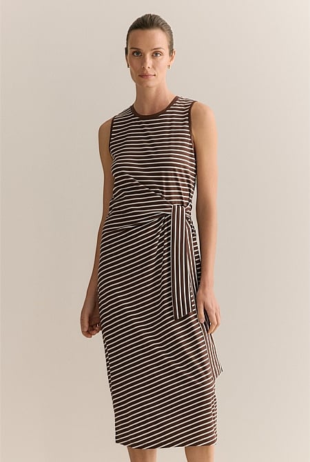 Cotton Interlock Stripe Gathered Tank Dress