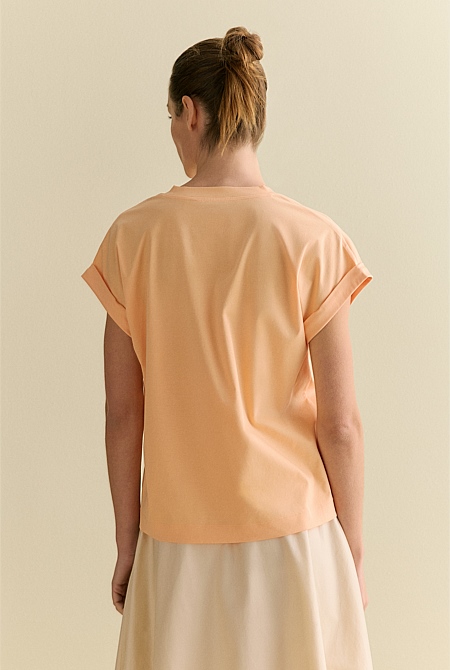 Cotton Interlock V Neck T-shirt