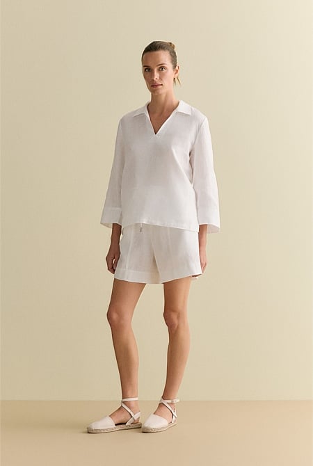 Linen Collared Popover Shirt