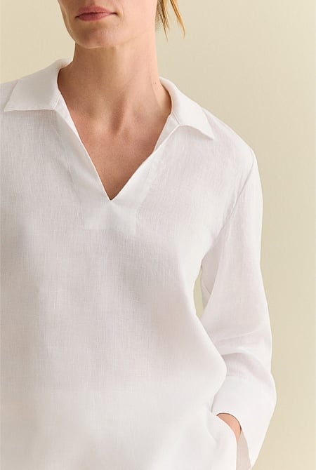 Linen Collared Popover Shirt