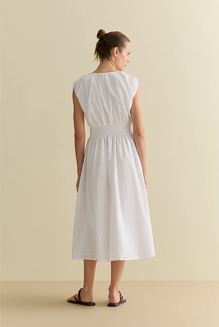 Cotton Sateen Shirred Waist Dress