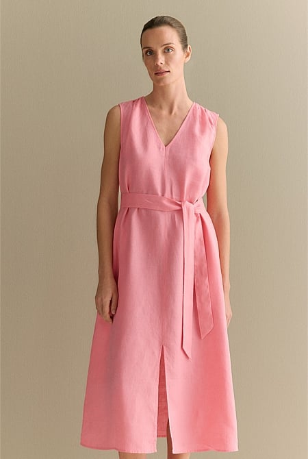 Linen Split Front Sleeveless Dress