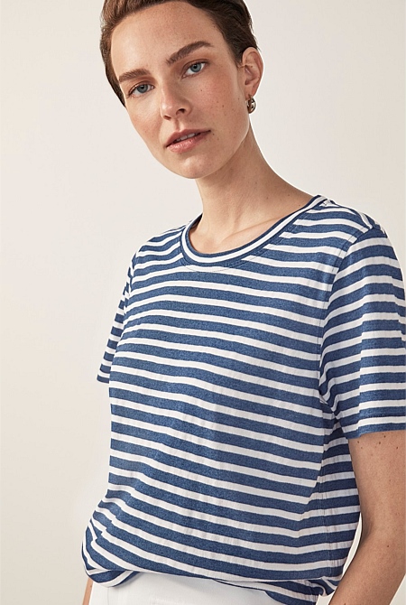 Tyla Stripe Tee Indigo/White