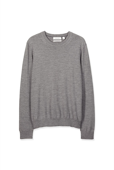 Mid Grey Marle Classic Merino Crew - MEN Knitwear | Trenery