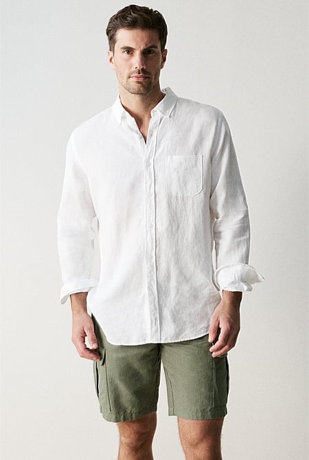 Regular Fit Linen Piece Dyed Long Sleeve Shirt