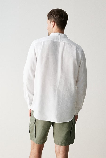 Regular Fit Linen Piece Dyed Long Sleeve Shirt