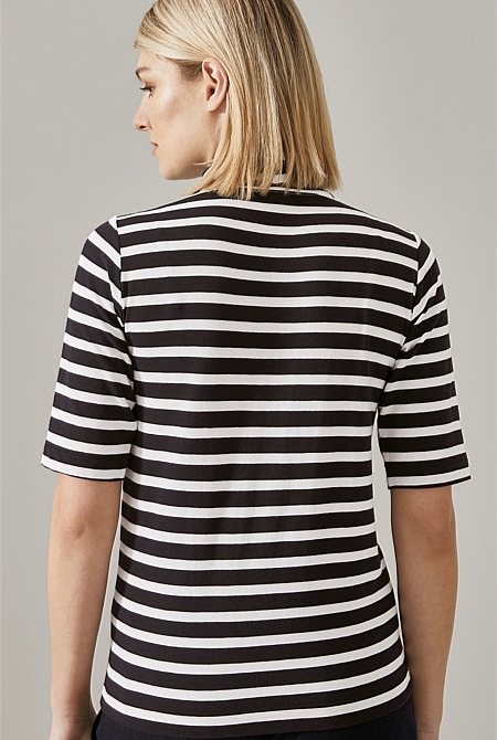 Stripe Mock Neck T-Shirt