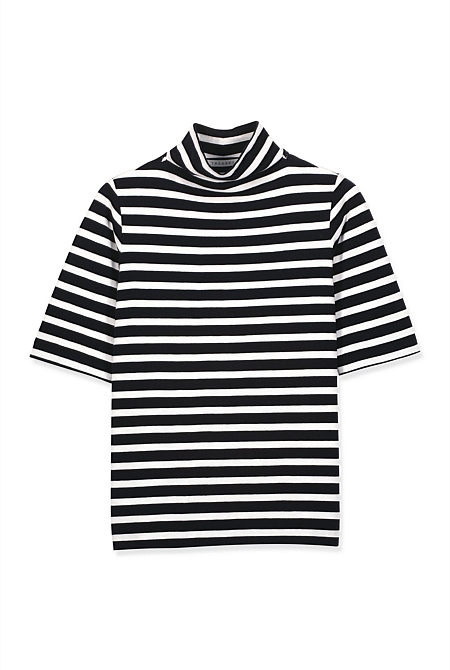 Stripe Mock Neck T-Shirt