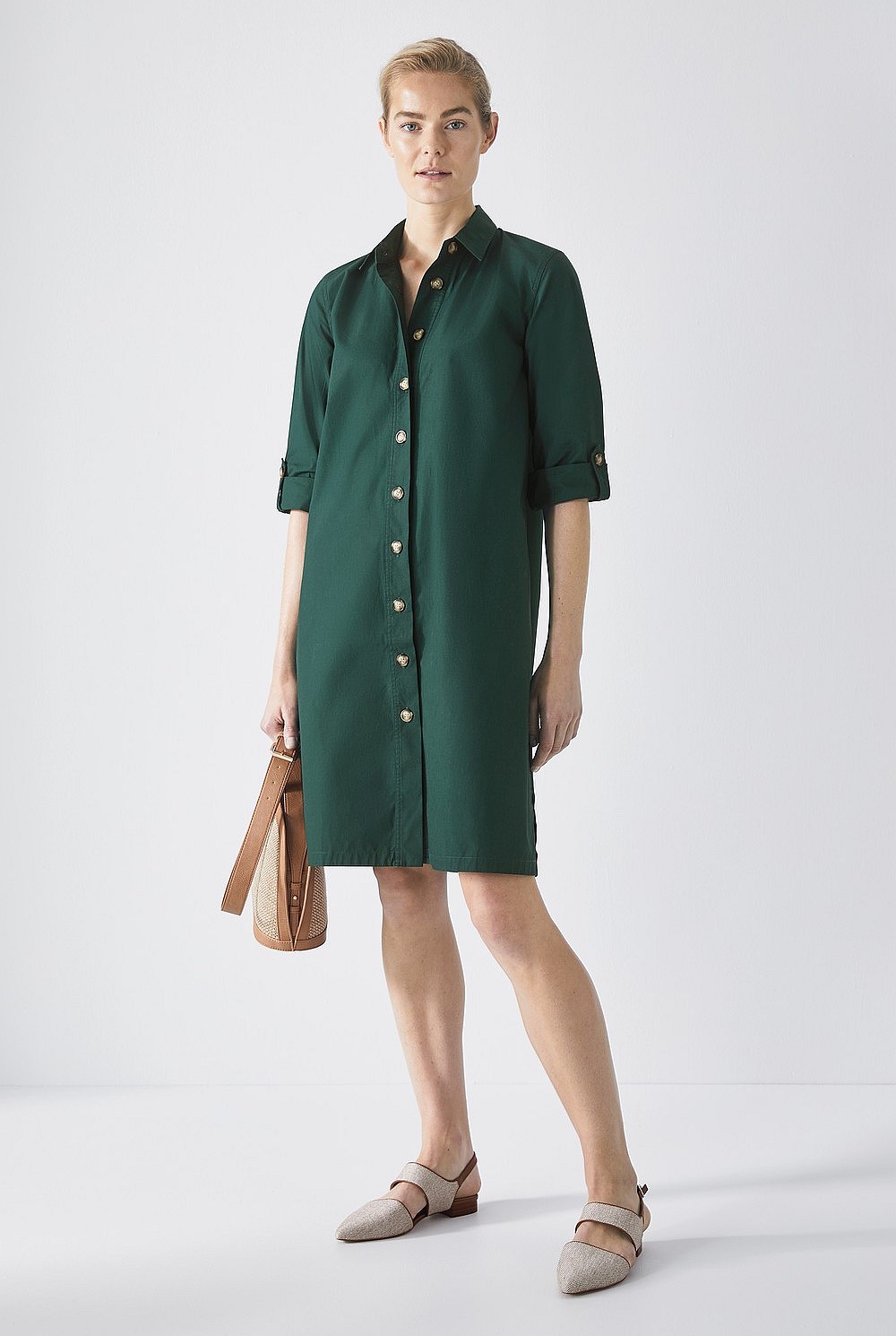 Cotton Poplin Tab Sleeve Dress