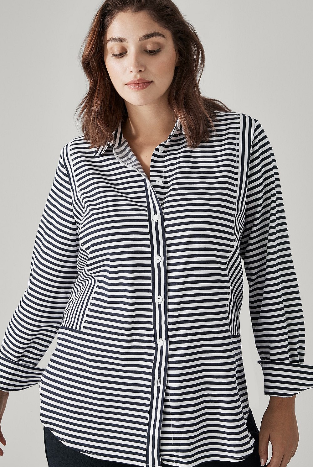 Cotton Modal Stripe Longline Shirt