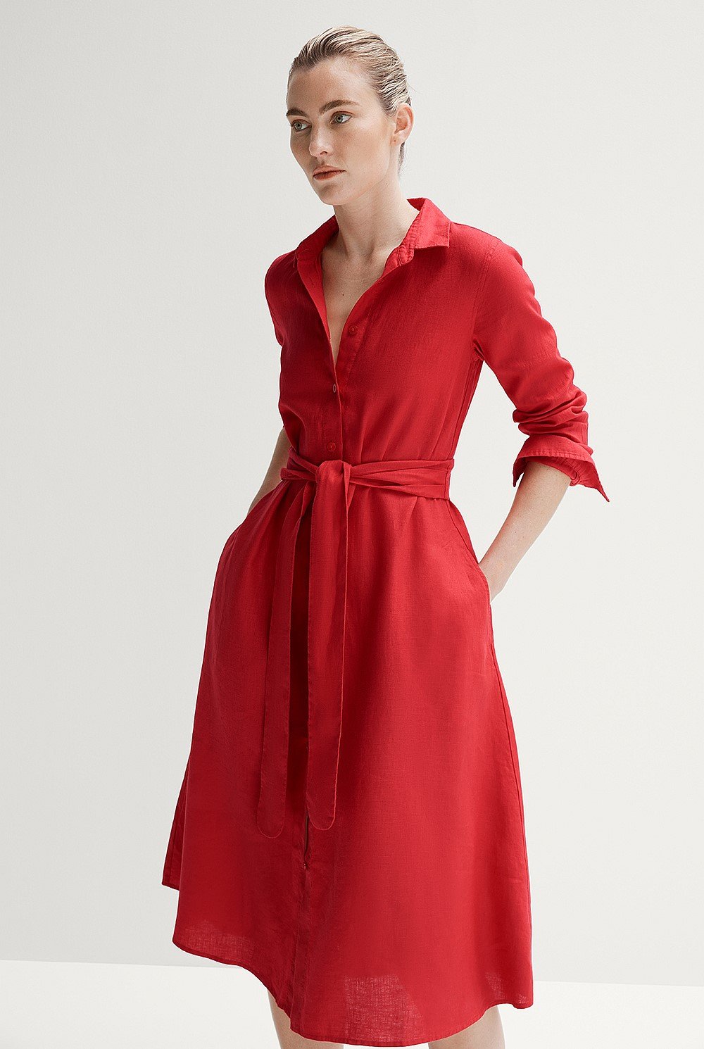 Linen Tie Detail Shirt Dress