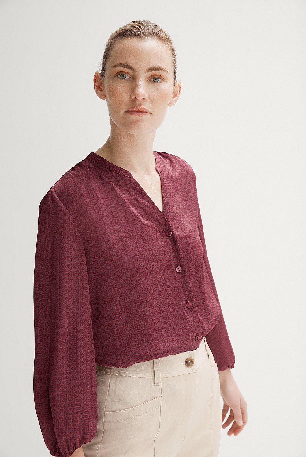 Satin Geo Tile Gather Detail Blouse