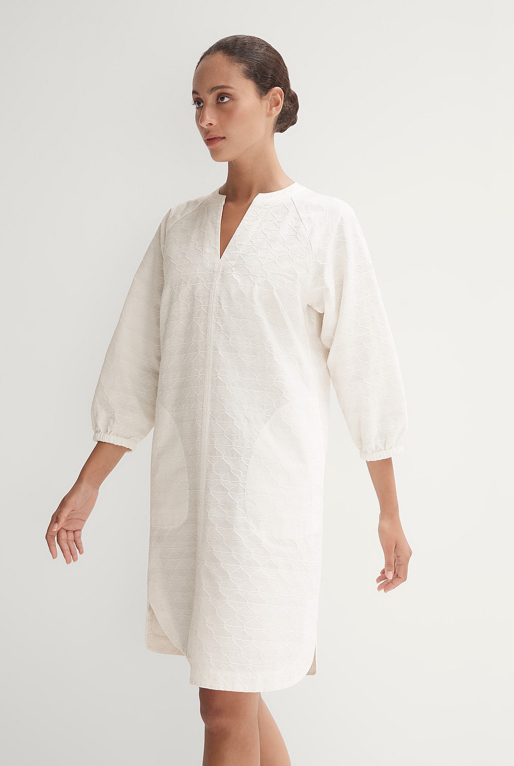 0401~brocade Silk Blend Tie Neck shirtdress main image 1