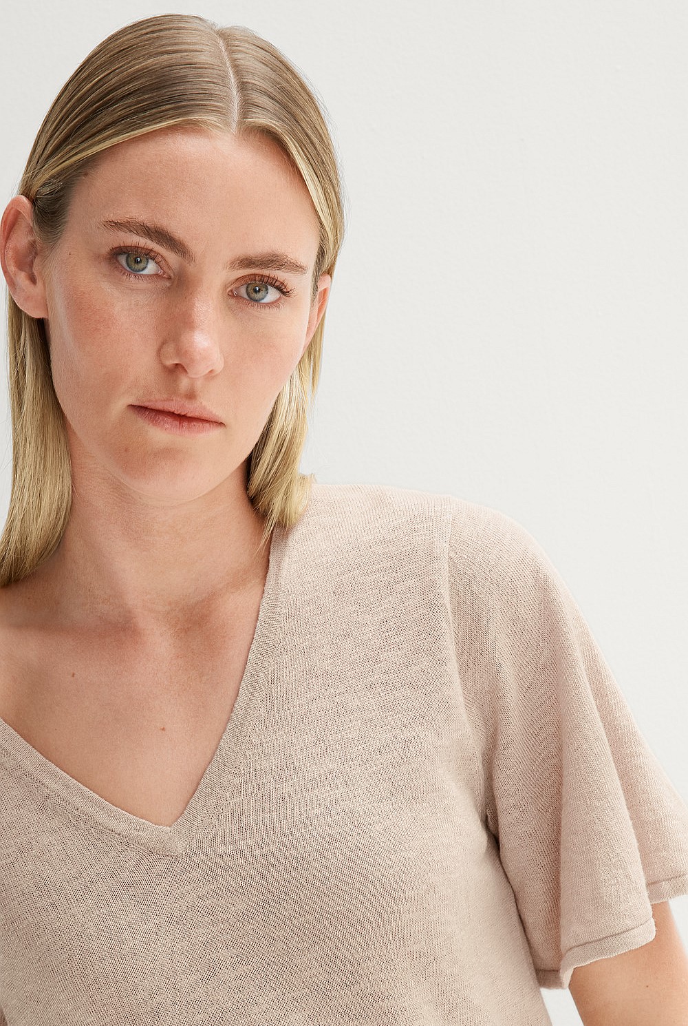 Linen Cotton Flutter Sleeve T-Shirt