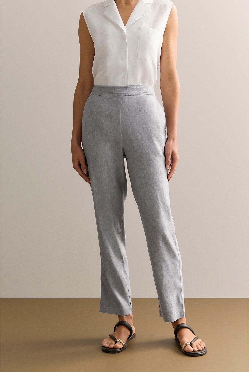 Yarn Dyed Stretch Linen Blend Pull On Pant