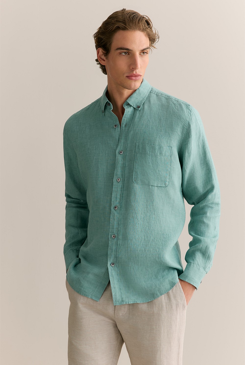 Regular Fit Delave Linen Long Sleeve Shirt