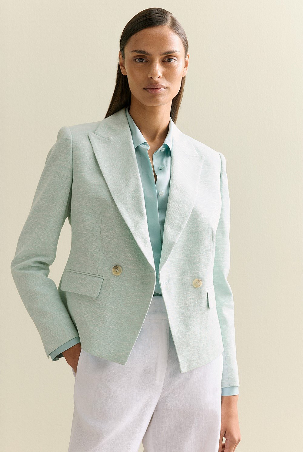 Linen Cotton Double Breasted Blazer