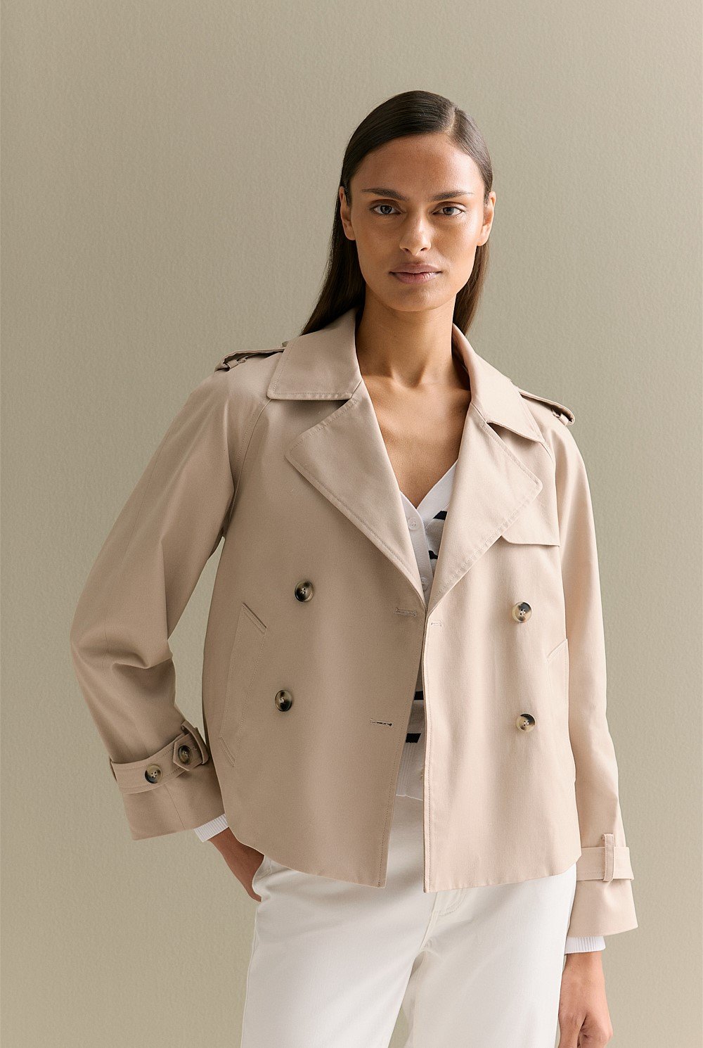 Cotton Twill Cropped Trench Coat