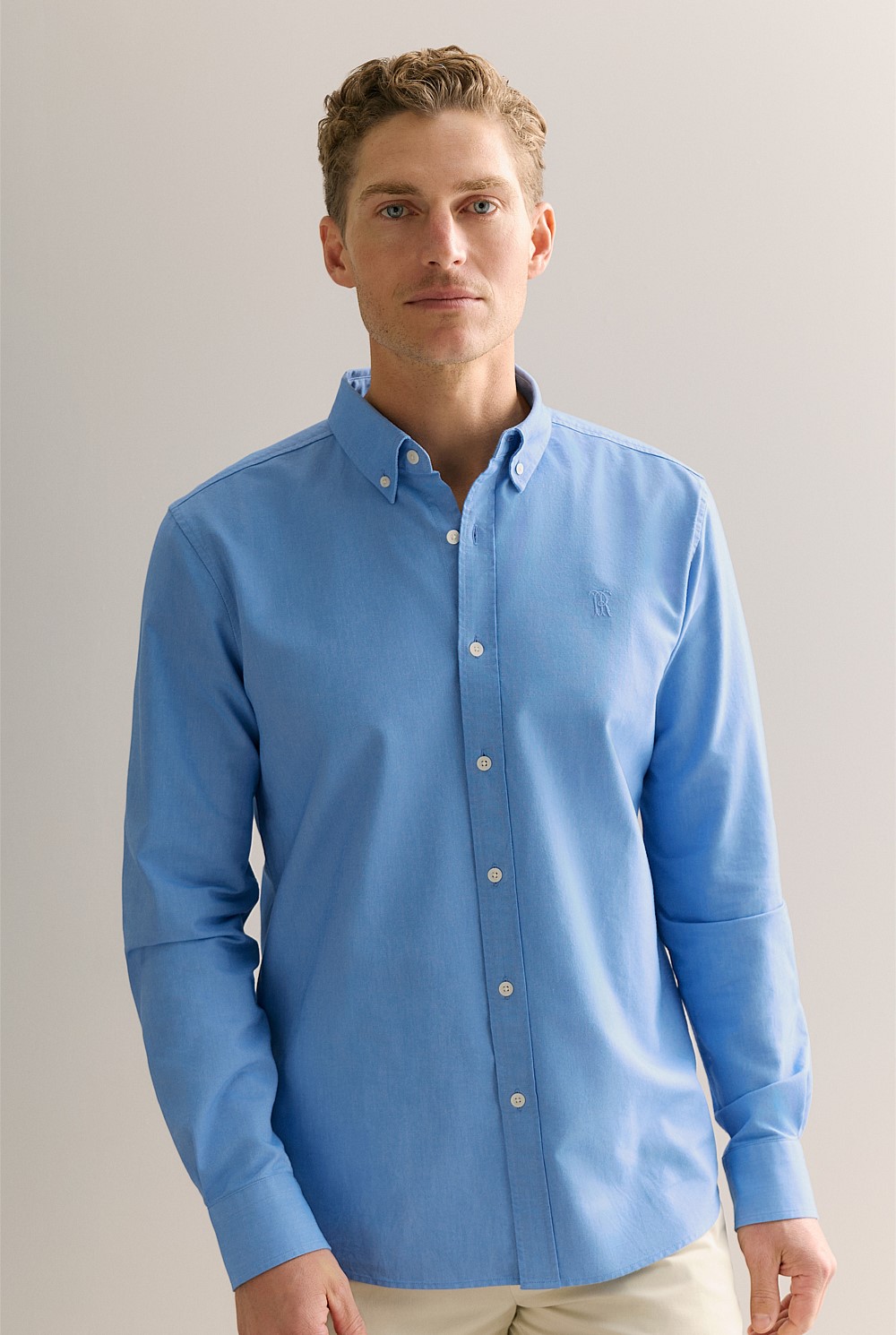 Regular Fit Yarn Dyed Cotton Monogram Oxford Shirt