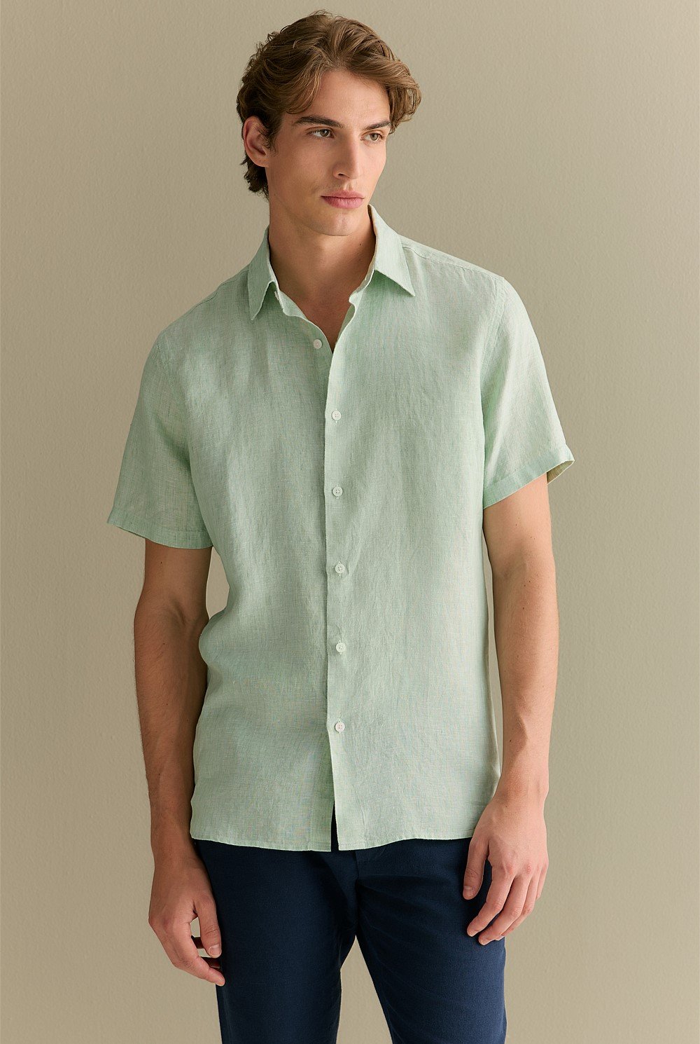 Regular Fit Delave Linen End on End Short Sleeve Shirt