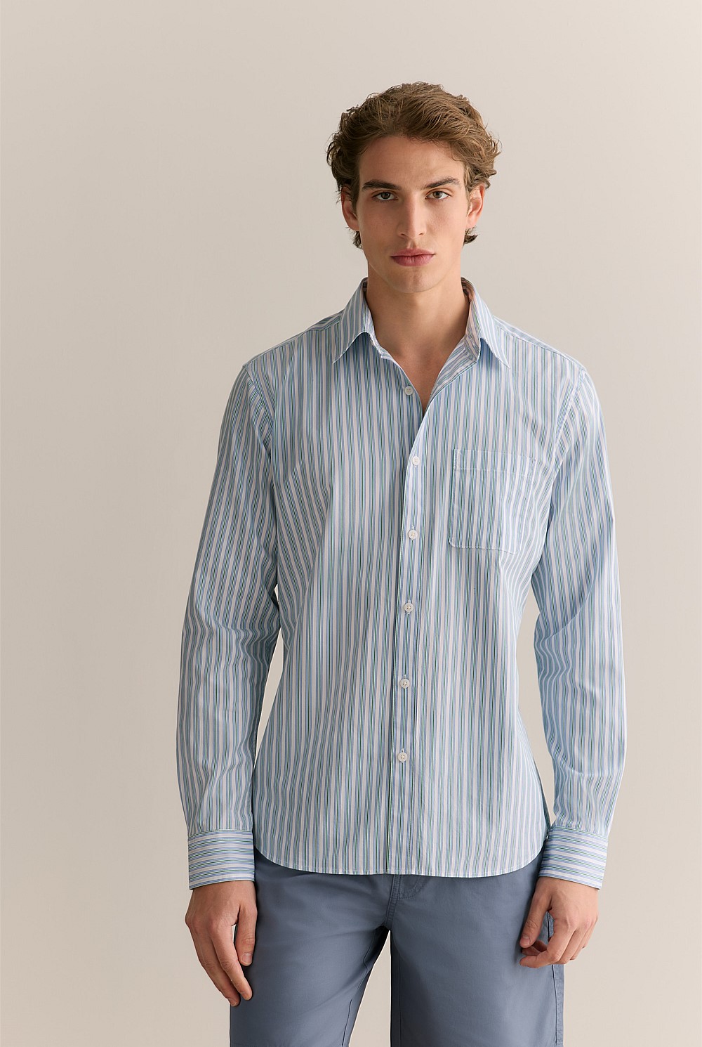 Cotton Poplin Multi Stripe Shirt