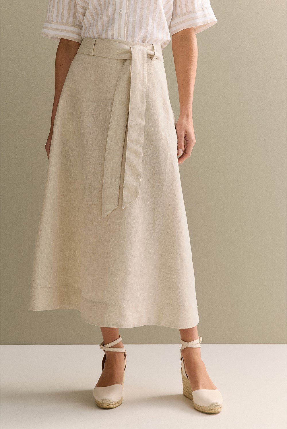 Yarn Dyed Linen Self Tie Skirt