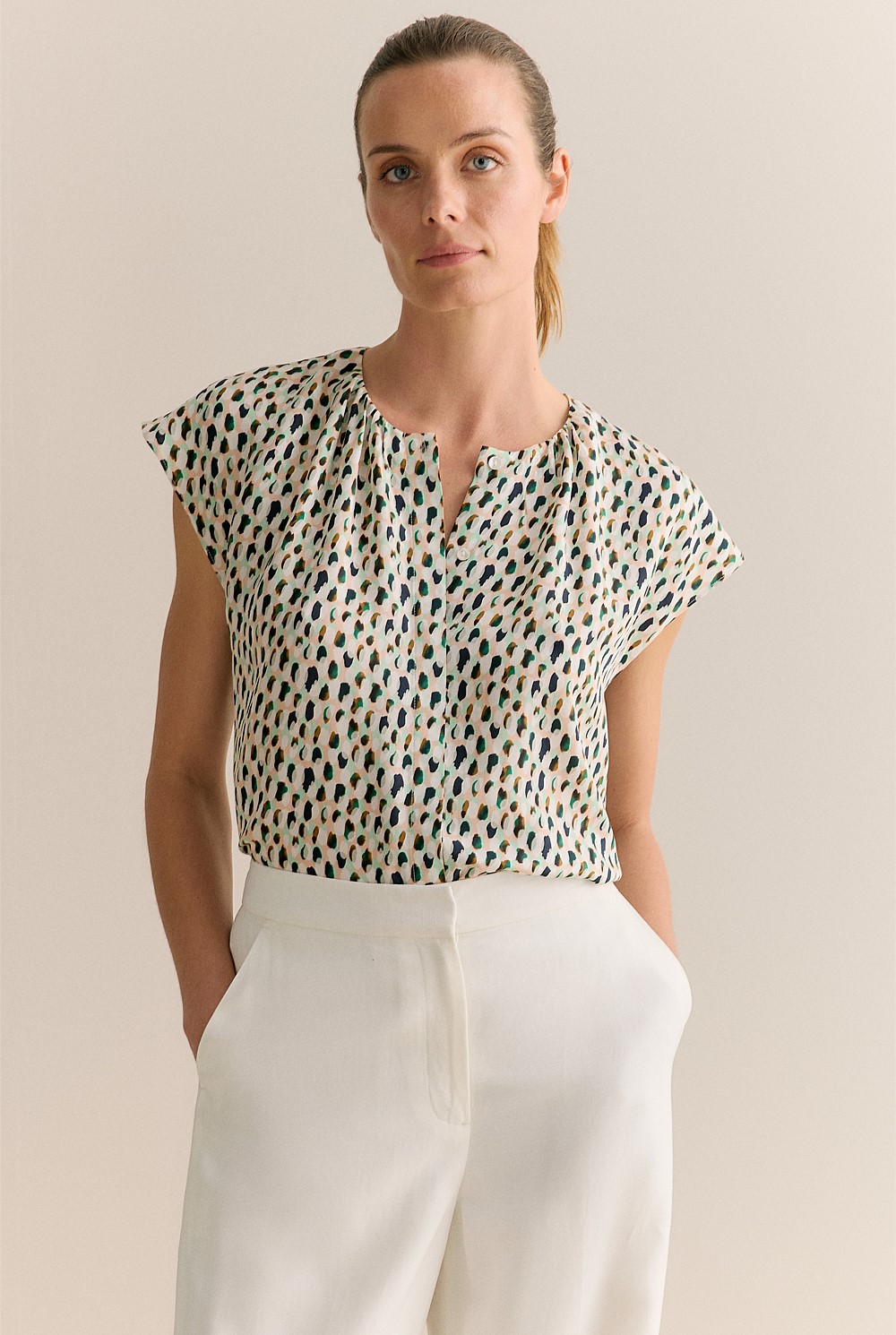 Modal Impasto Spot Cap Sleeve Blouse