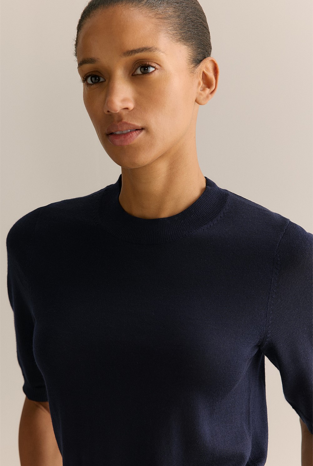 Merino Mock Neck Half Sleeve Knit