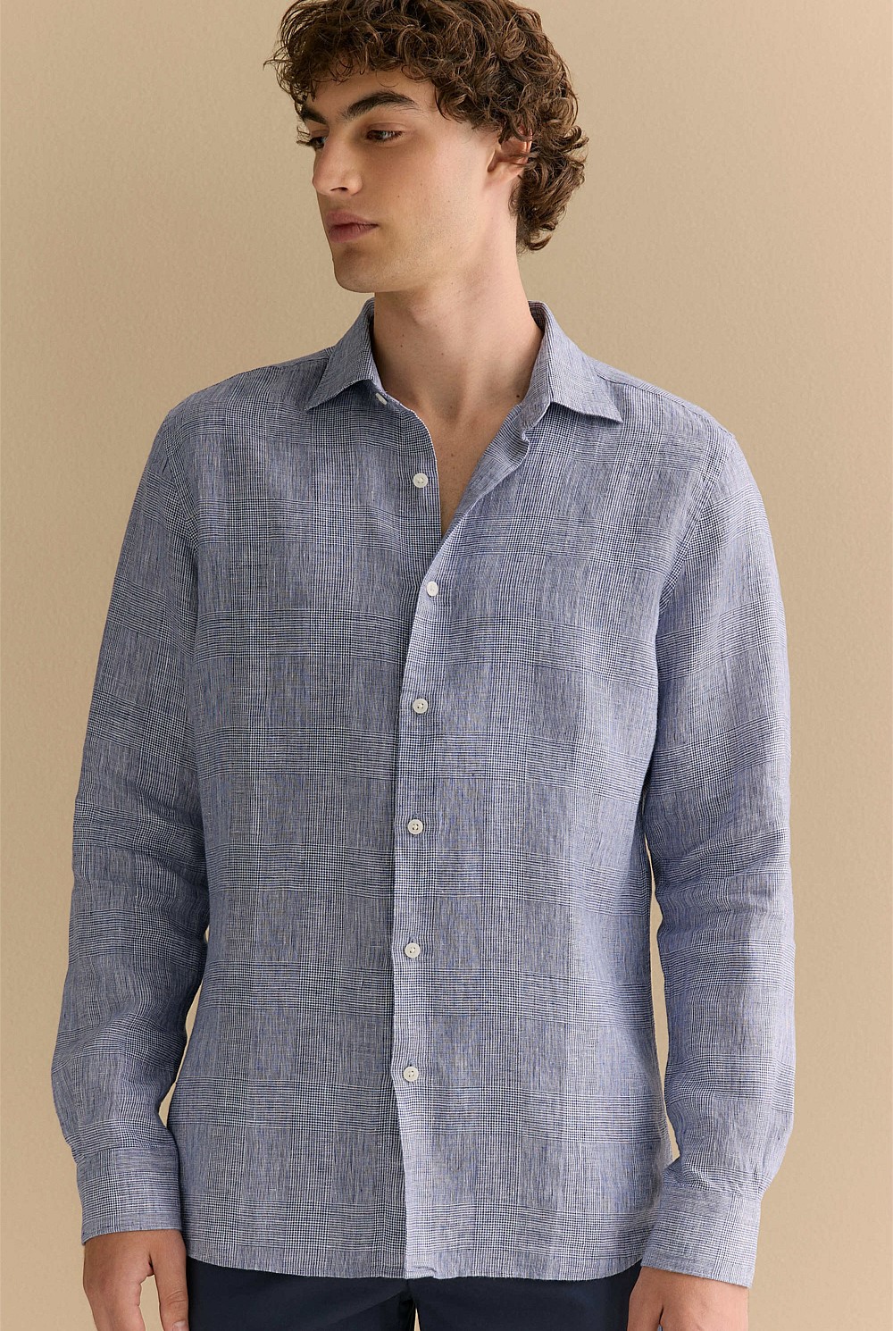 Tailored Fit Yarn Dyed Linen Textured Shirt