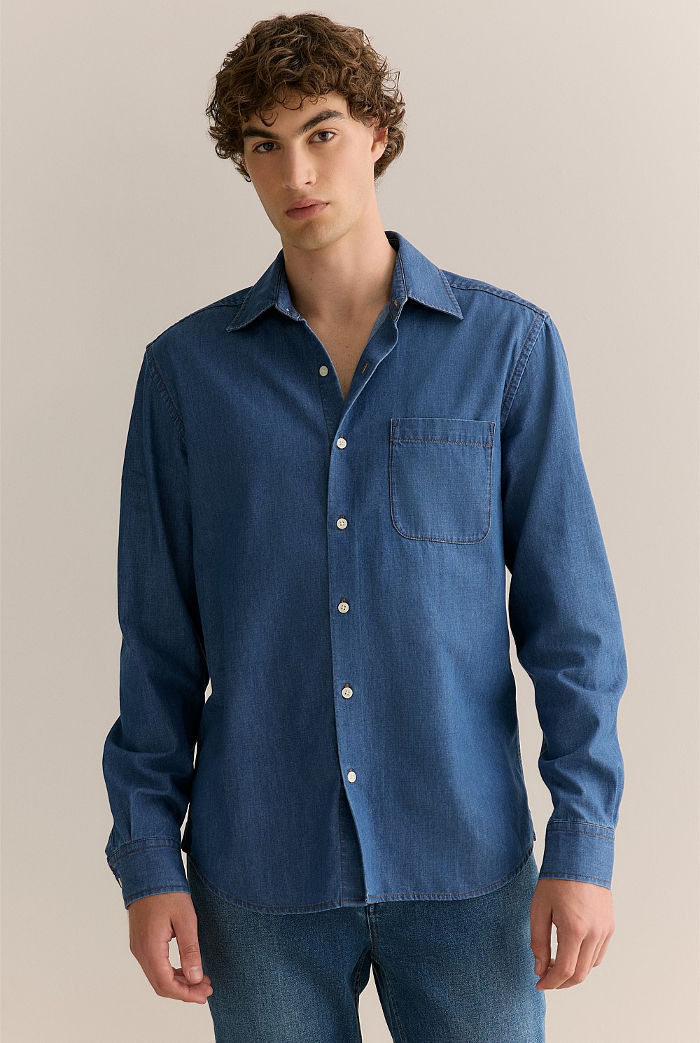 Regular Fit Cotton Hemp Twill Denim Shirt