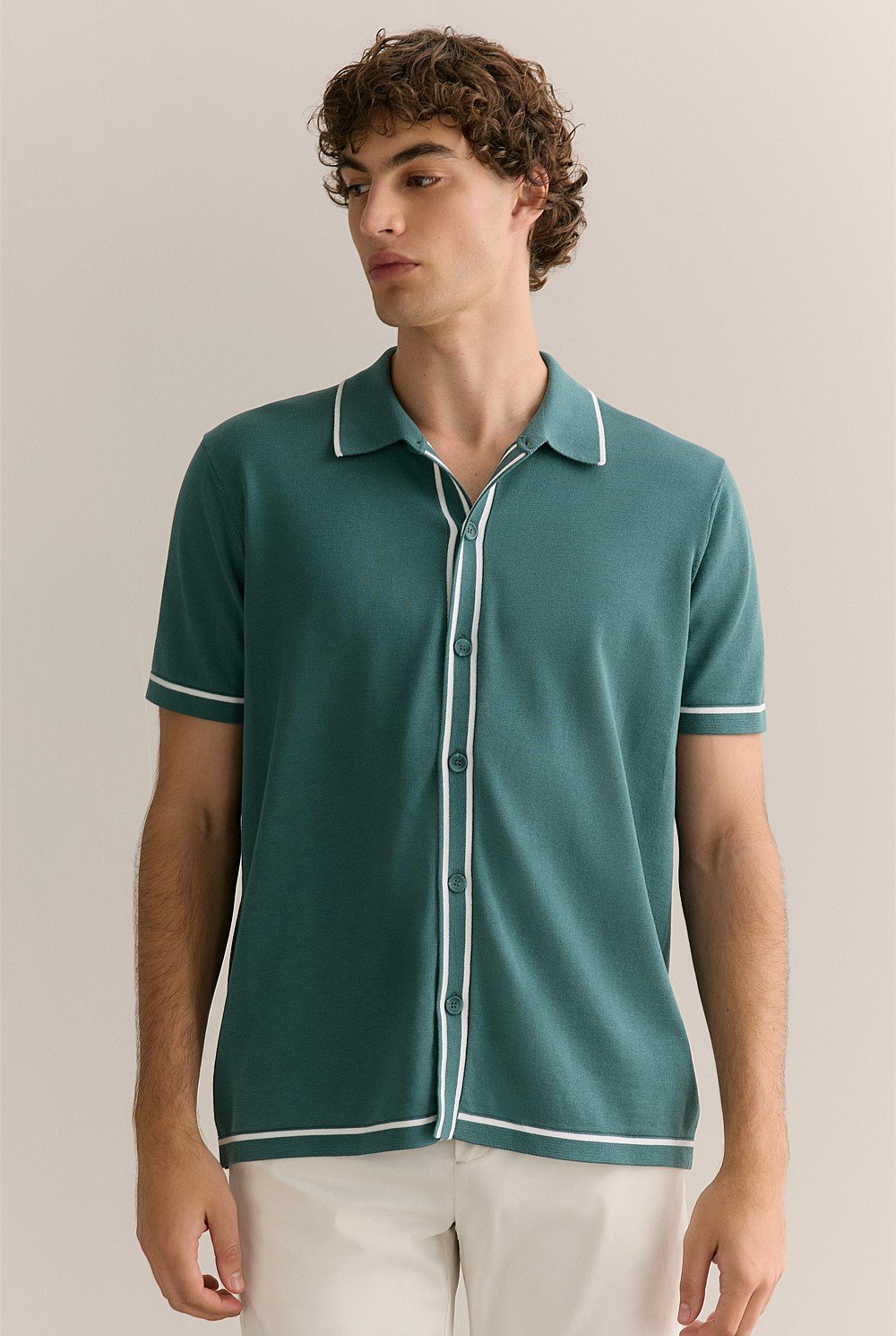 Mercerised Cotton Jersey Tipped Knit Shirt