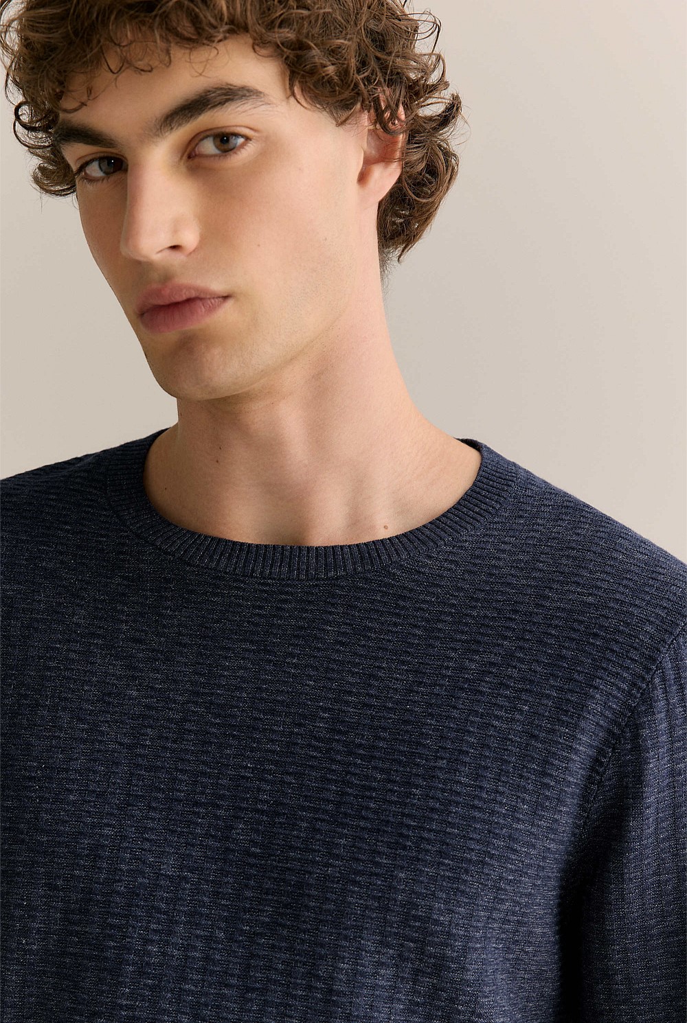 Cotton Mouline Textured Crew Knit