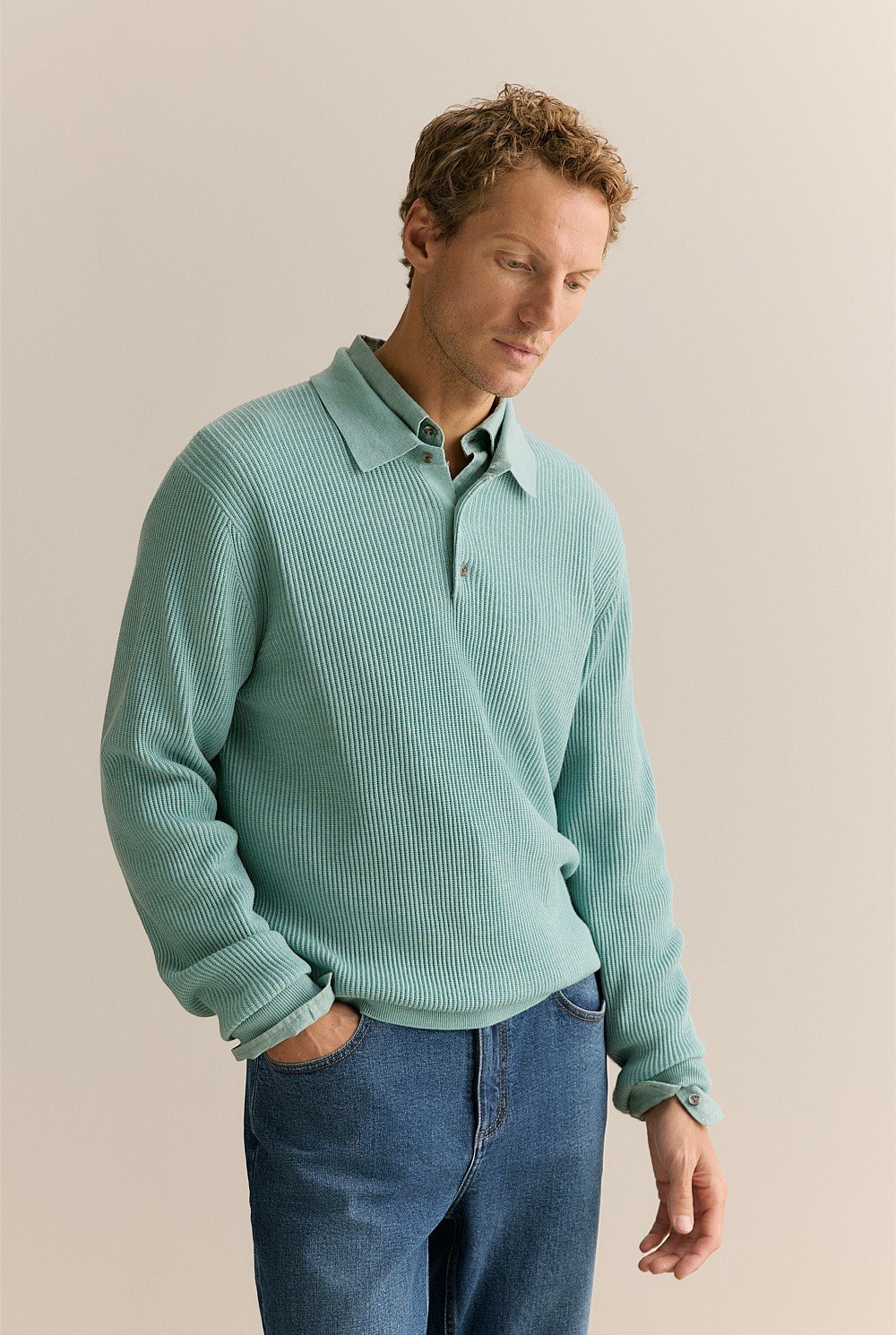 Merino Textured Rib Polo