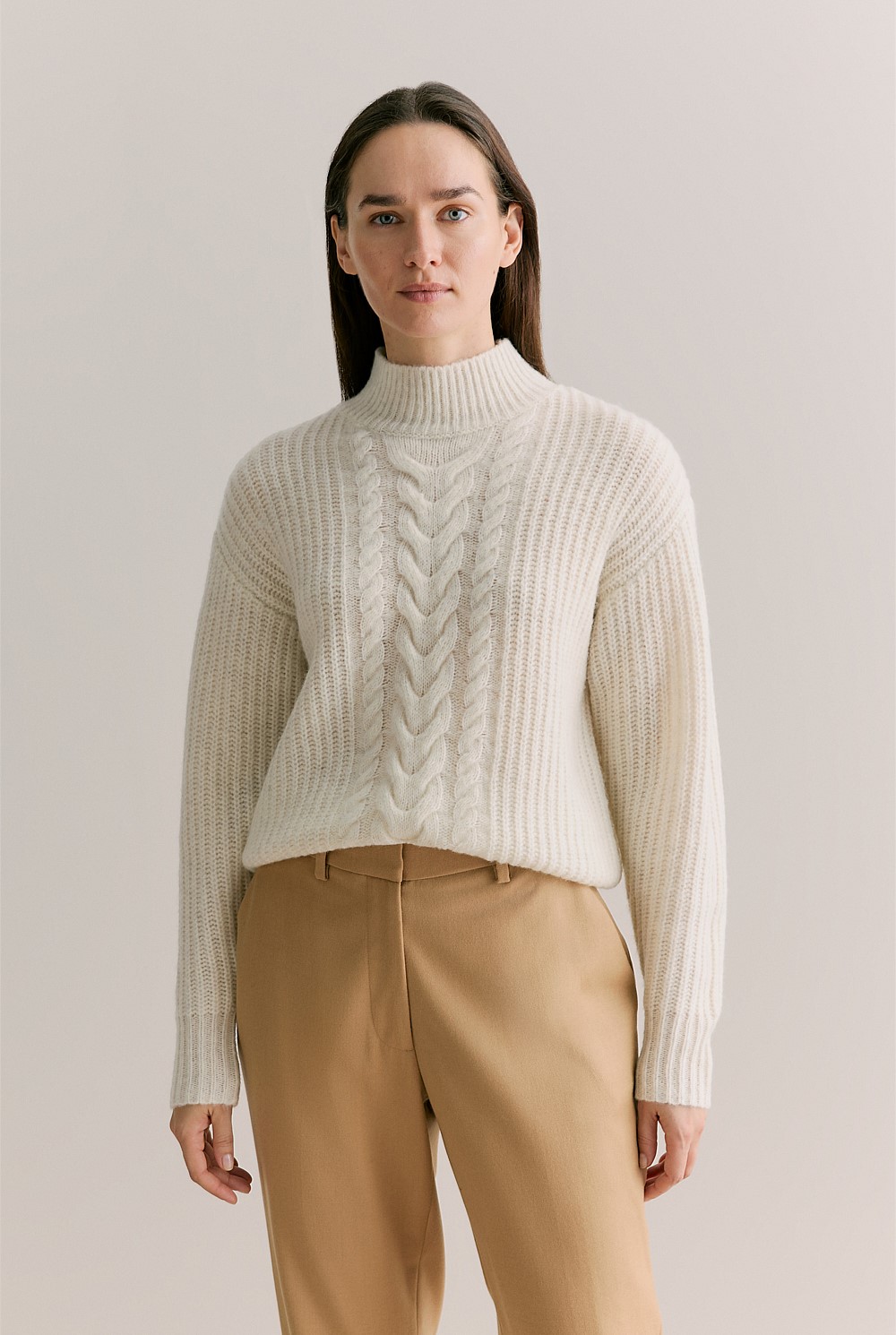 Merino Cable Mock Neck